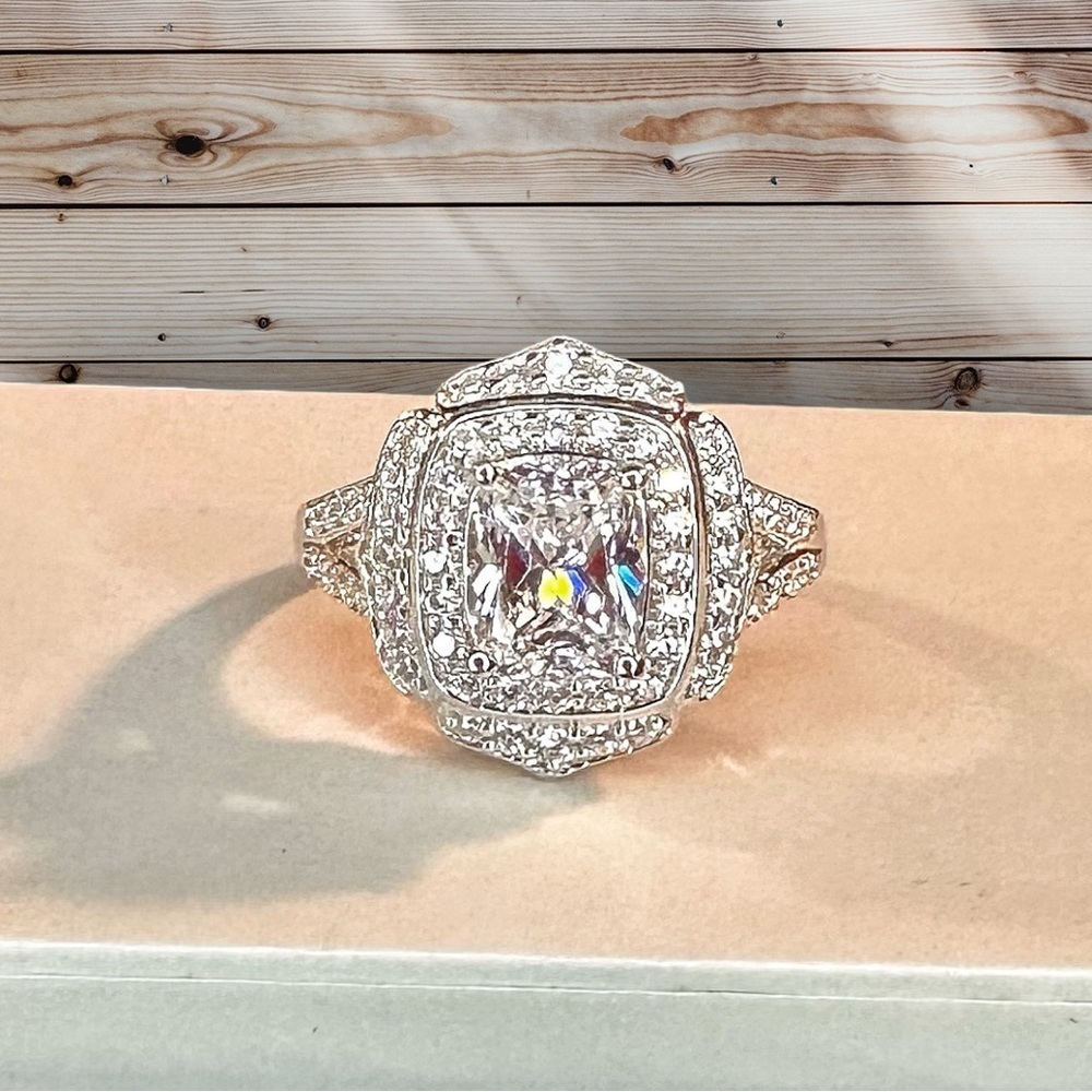 NEW Antique / Vintage / Estate Style White CZ Rhodium-Plated 925 Sterling Ring - Picture 8 of 16